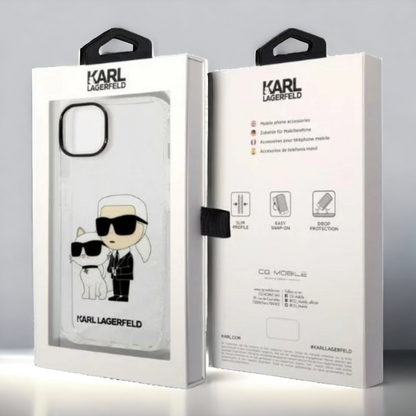Ovitek Karl Lagerfeld "Karl & Choupette - glitter transparent" za iPhone 14 Plus/ 15 Plus (KLHCP14MHNKCTGT)