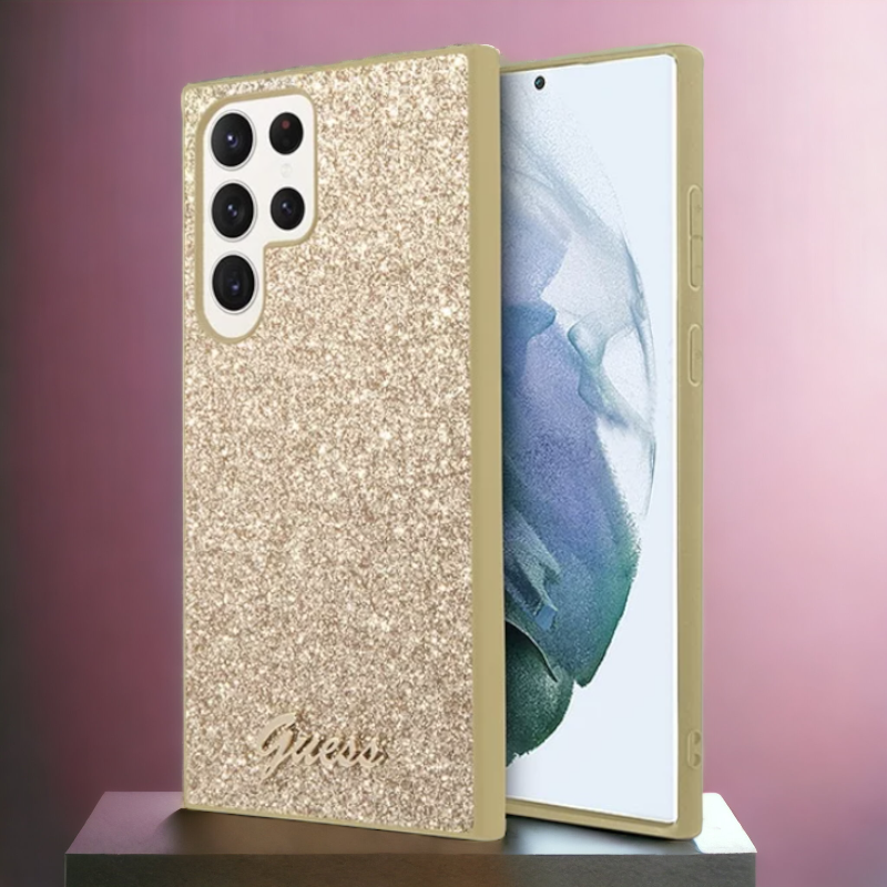 Ovitek Guess "Glitter gold" za Samsung Galaxy S23 Ultra (GUHCS23LHGGSHD) – Zlata / PC + TPU silikon
