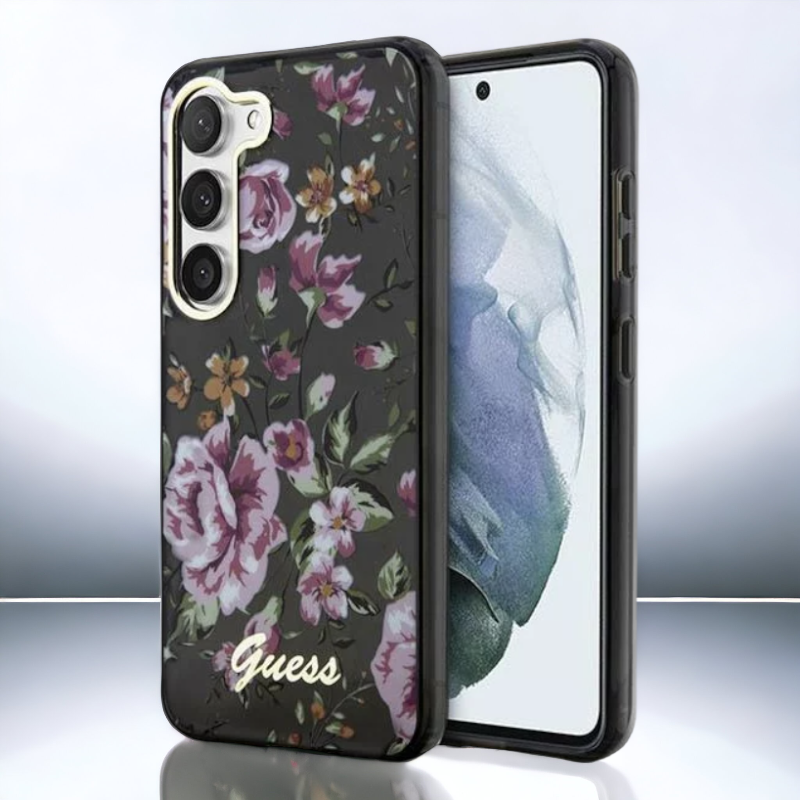 Ovitek Guess "Flower Collection - black" za Samsung Galaxy S23 (GUHCS23SHCFWSK) – Črna / PC + TPU silikon