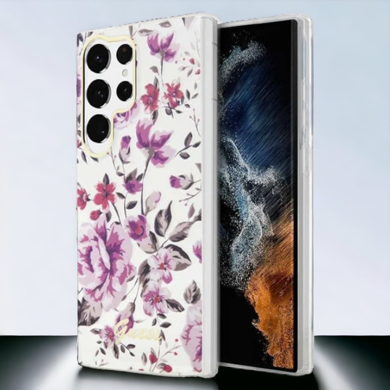 Ovitek Guess "Flower Collection - transparent" za Samsung Galaxy S23 Ultra (GUHCS23LHCFWST) – Prozorna / PC + TPU siliko