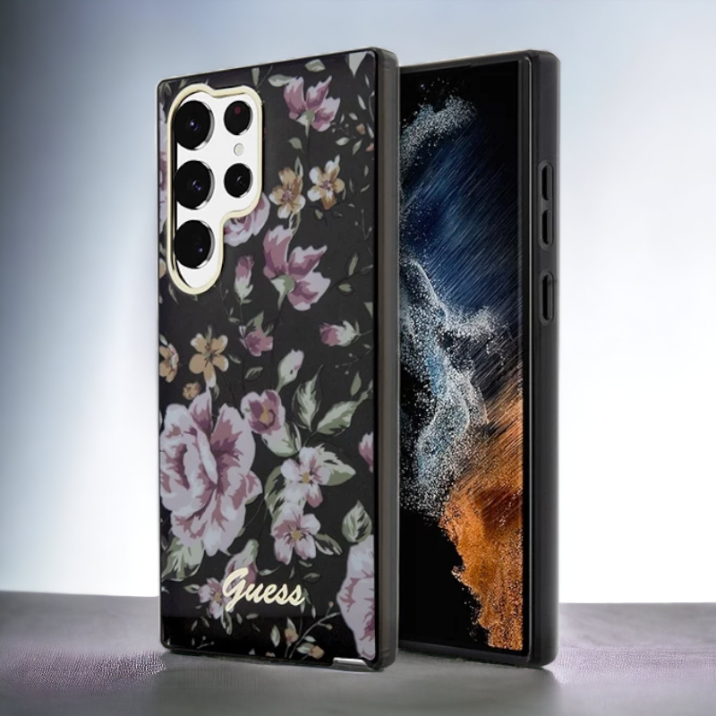 Ovitek Guess "Flower Collection - black" za Samsung Galaxy S23 Ultra (GUHCS23LHCFWSK) – Črna / PC + TPU silikon