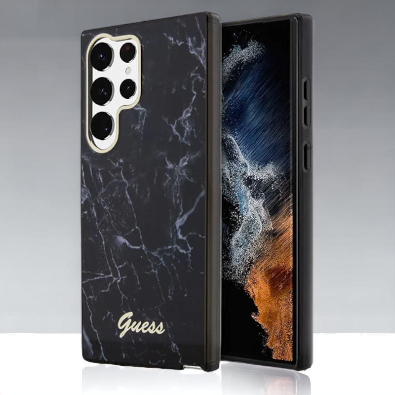 Ovitek Guess "Black marble" za Samsung Galaxy S23 Ultra (GUHCS23LPCUMAK) – Črna / PC + TPU silikon