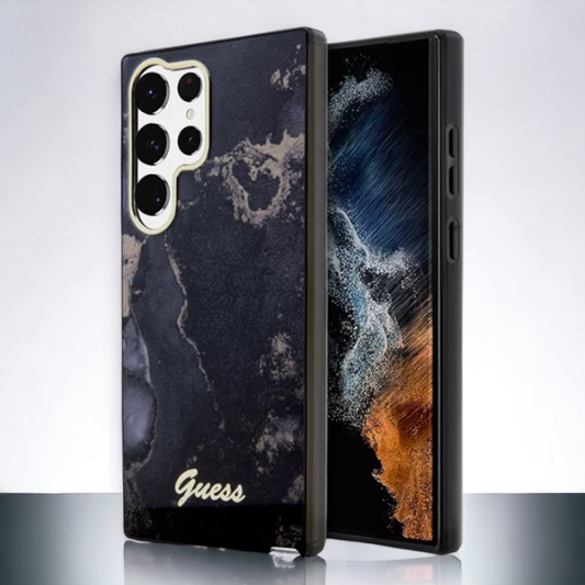 Ovitek Guess "Golden Black Marble Collection" za Samsung Galaxy S23 Ultra (GUHCS23LHTMRSK) – Črna / PC + TPU silikon