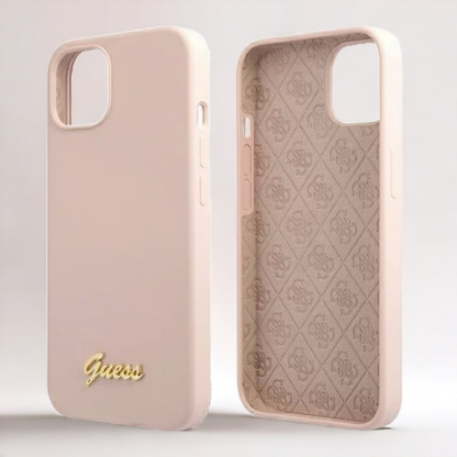 Ovitek Guess "Gold Logo" za iPhone 13/14/15 s tehologijo MagSafe (GUHMP13MLSLMGLP)