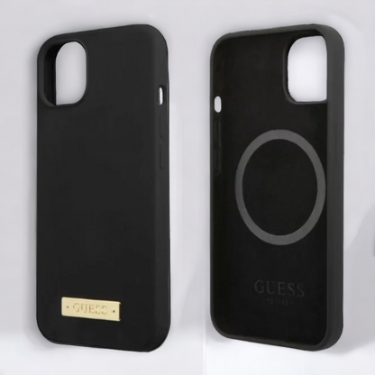 Silikonski ovitek Guess "Logo Plate" za iPhone 13 Pro Max/12 Pro Max z MagSafe tehnologijo (GUHMP13XSPLK)