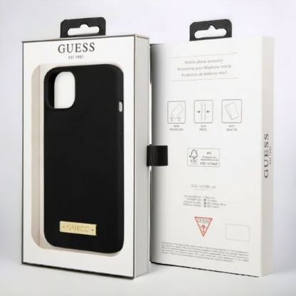Silikonski ovitek Guess "Logo Plate" za iPhone 13 Pro Max/12 Pro Max z MagSafe tehnologijo (GUHMP13XSPLK)