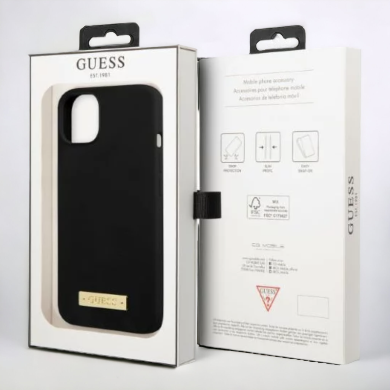 Silikonski ovitek Guess "Logo Plate" za iPhone 13 Pro z MagSafe tehnologijo (GUHMP13LSPLK)