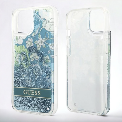 Ovitek Guess "Flower Liquid Glitter" za iPhone 13/14/15 (GUHCP13MLFLSN)