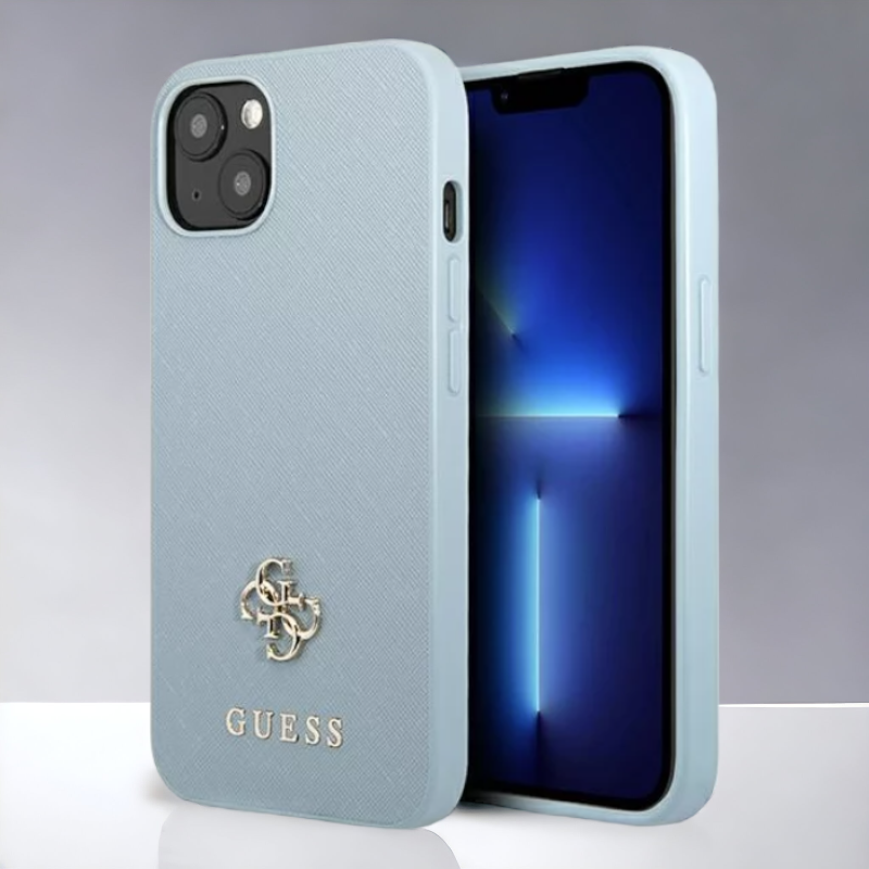 Ovitek Guess "blue mini 3D" za iPhone 13/14/15 (GUHCP13MPS4MB) – Svetlo modra / PC + TPU silikon + Ekološko usnje