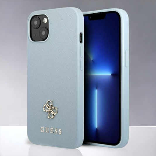 Ovitek Guess "blue mini 3D" za iPhone 13/14/15 (GUHCP13MPS4MB) – Svetlo modra / PC + TPU silikon + Ekološko usnje