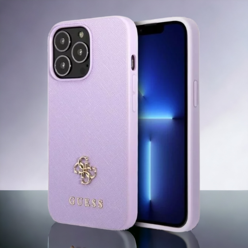 Ovitek Guess "purple mini 3D" za iPhone 13/13 Pro (GUHCP13LPS4MU) – Vijolična / PC + TPU silikon + Ekološko usnje