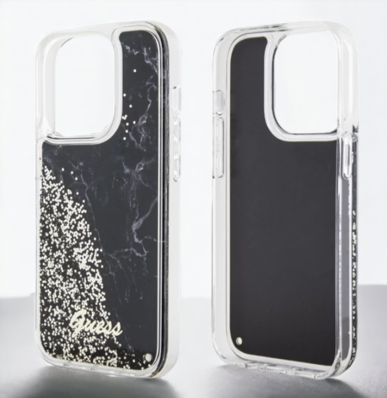Ovitek Guess "Liquid Glitter Marble" za iPhone 14 Pro (GUHCP14LLCSGSGK)