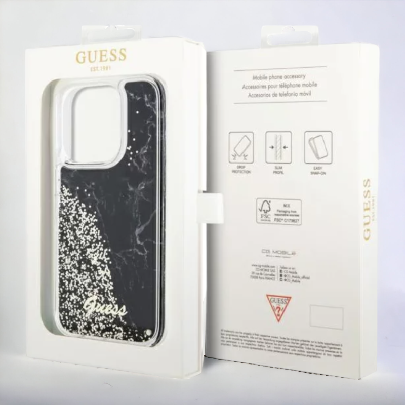 Ovitek Guess "Liquid Glitter Marble" za iPhone 14 Pro (GUHCP14LLCSGSGK)