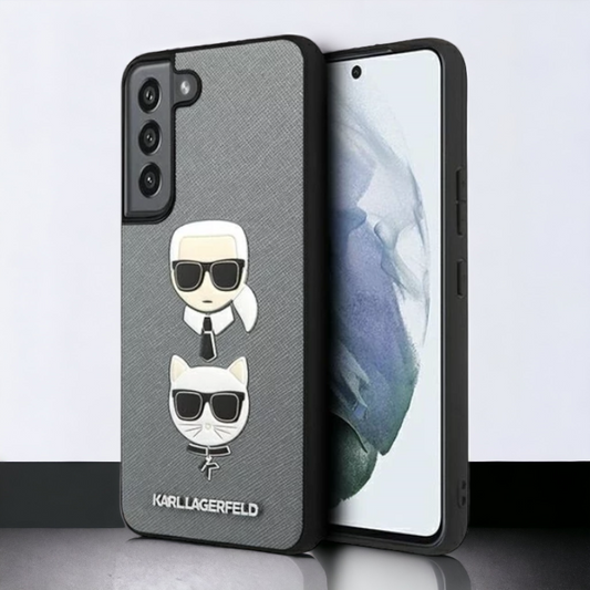 Ovitek Karl Lagerfeld "Saffiano K&C Head" za Samsung Galaxy S22 Plus (KLHCS22MSAKICKCSL) – Srebrna / PC + TPU silikon