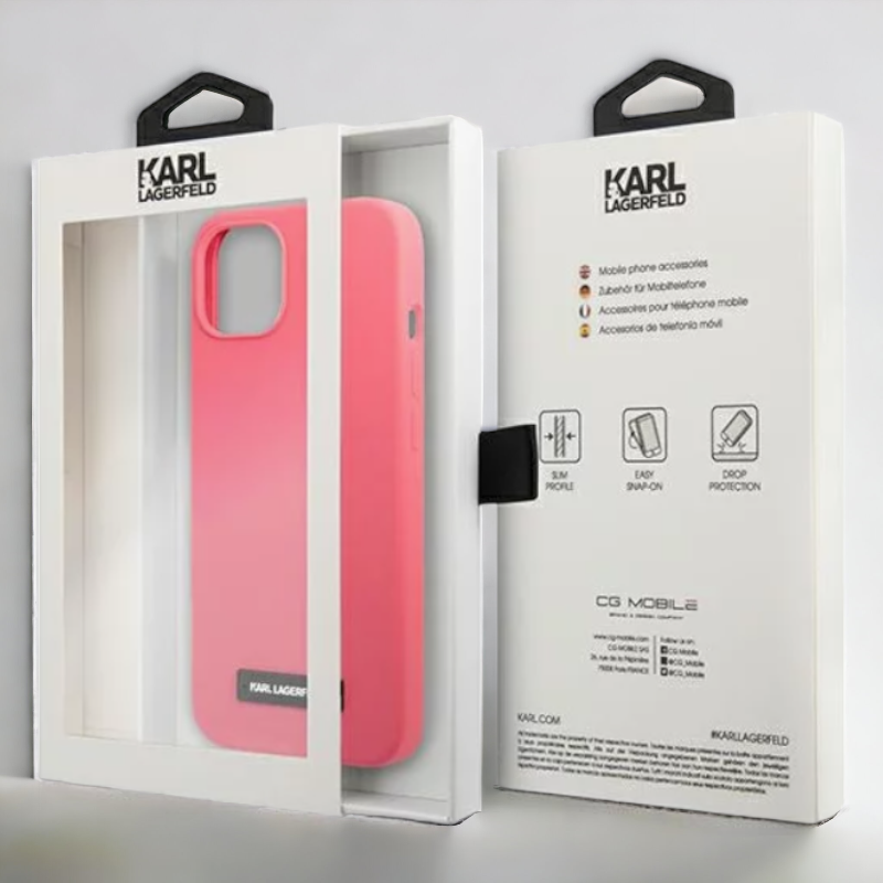Ovitek Karl Lagerfeld "Saffiano Plaque - fuchsia" za iPhone 13 Pro (KLHCP13LSLMP1PI)