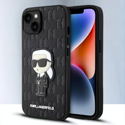 Ovitek Karl Lagerfeld " Saffiano Monogram Karl " za iPhone 13/14/15 (KLHCP14SSAKHPKK) – Črna / PC + TPU silikon