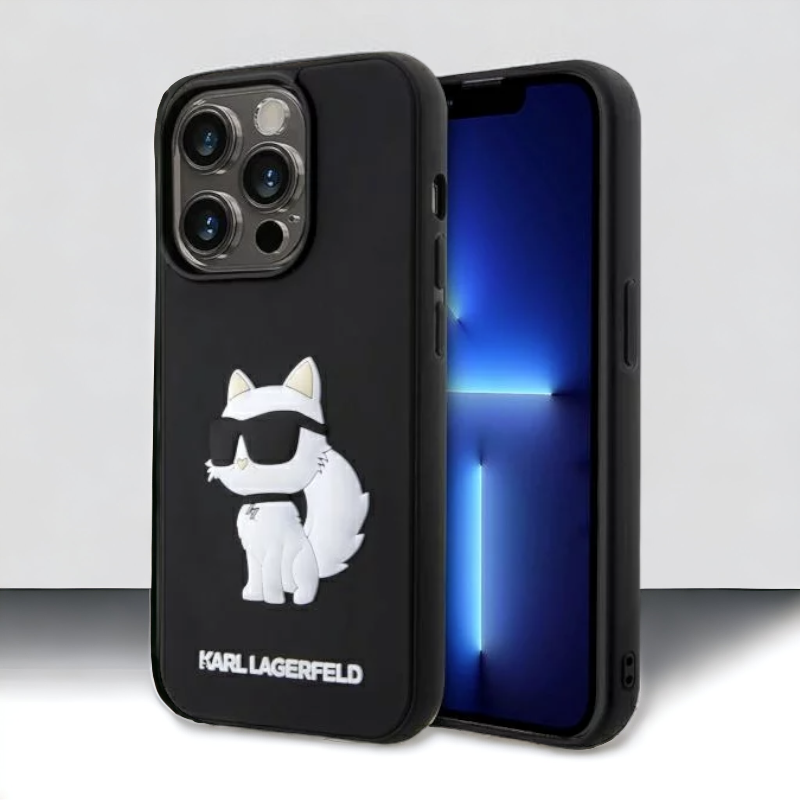 Silikonski ovitek Karl Lagerfeld " Rubber Choupette 3D" za iPhone 14 Pro Max (KLHCP14X3DRKHNK) – Črna / TPU silikon