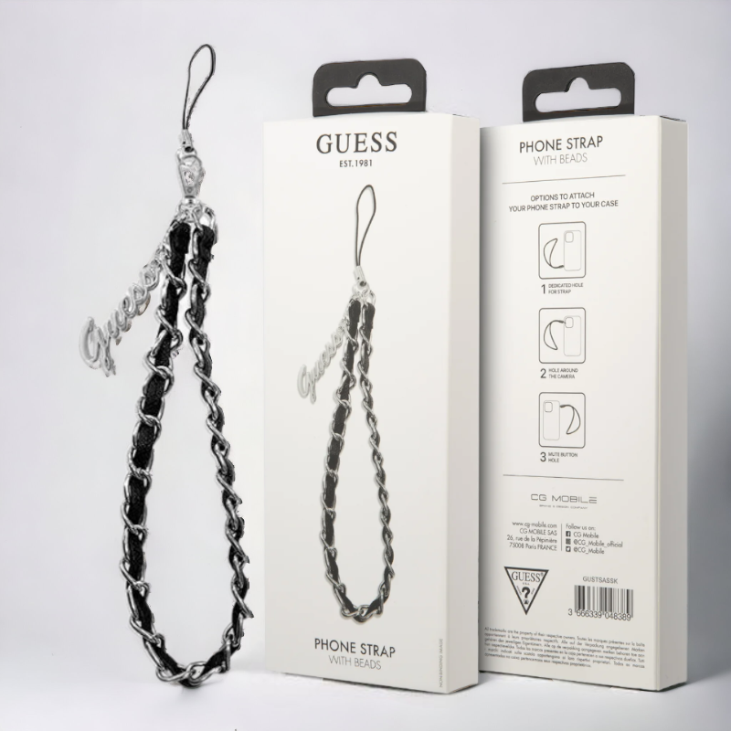 Pašček za telefon Guess "chain charms" (GUSTSASSK) – Črna