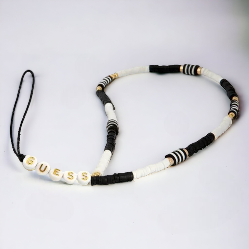 Pašček za telefon Guess "black & white - Heishi Beads" (GUSTBCKH) – Črna