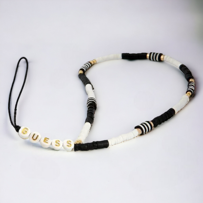 Pašček za telefon Guess "black & white - Heishi Beads" (GUSTBCKH) – Črna