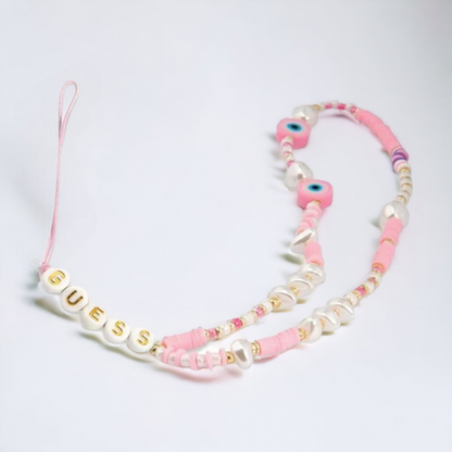 Pašček za telefon Guess "pink - Beads Shell" (GUSTSHPP) – Svetlo roza
