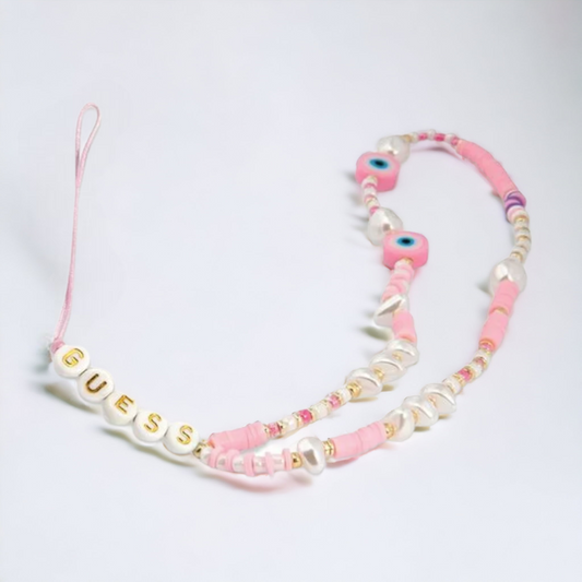 Pašček za telefon Guess "pink - Beads Shell" (GUSTSHPP) – Svetlo roza