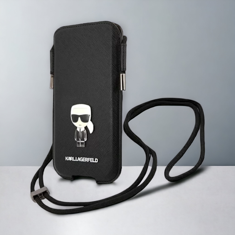 Torbica Karl Lagerfeld "Saffiano Ikonik Karl`s " - 6,7'' (KLHCP12LOPHKMK) – Črna / Ekološko usnje + PC
