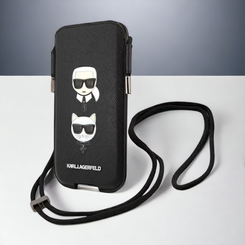Torbica Karl Lagerfeld "Saffiano Ikonik Kar & Choupette Head " - 6,1'' (KLHCP12MOPHKCK) – Črna / Ekološko usnje + PC