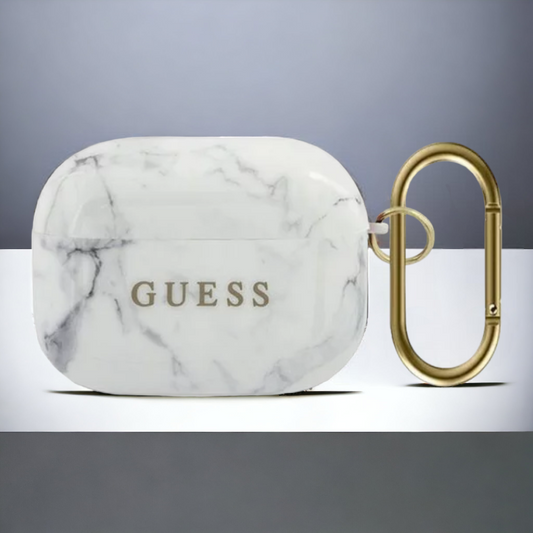 Original Guess etui "White Marble" za slušalke AirPods Pro (GUACAPTPUMAWH) – Bela