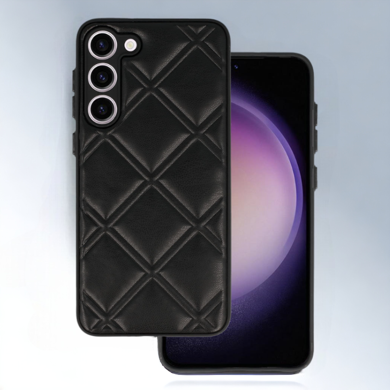 Silikonski ovitek "Checkered Leather 3D" za Samsung Galaxy S23 Plus - črna – Infostyle – Črna / PU usnje + PC