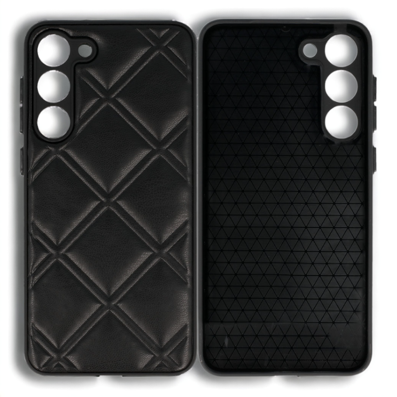 Silikonski ovitek "Checkered Leather 3D" za Samsung Galaxy S23 Plus - črna – Infostyle
