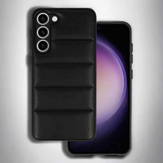 Silikonski ovitek "Striped Leather 3D" za Samsung Galaxy S23 Plus - črna – Infostyle – Črna / PU usnje + PC