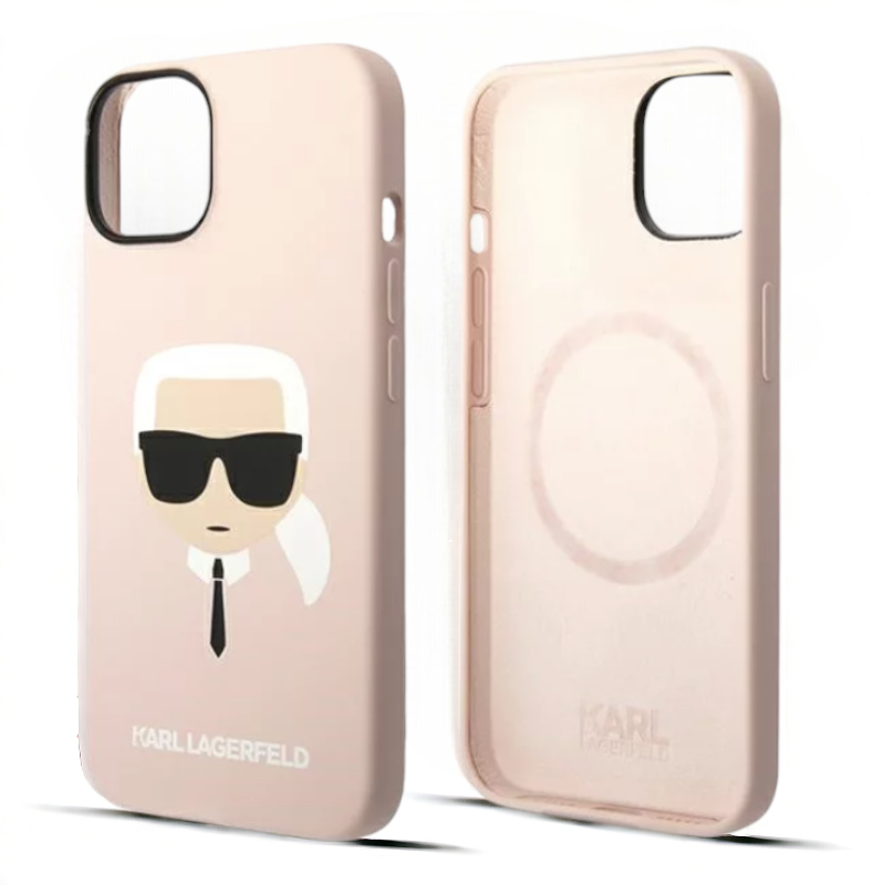 Ovitek Karl Lagerfeld "Karl's head- Light pink" za iPhone 14 Plus/15 Plus s tehnologijo MagSafe (KLHMP14MSLKHLP)
