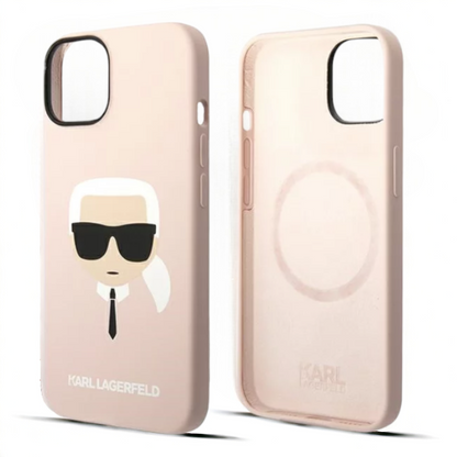 Ovitek Karl Lagerfeld "Karl's head- Light pink" za iPhone 14 Plus/15 Plus s tehnologijo MagSafe (KLHMP14MSLKHLP)