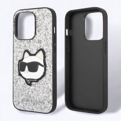 Ovitek Karl Lagerfeld "Glitter Choupette - silver" za iPhone 14 Pro (KLHCP14LG2CPS)