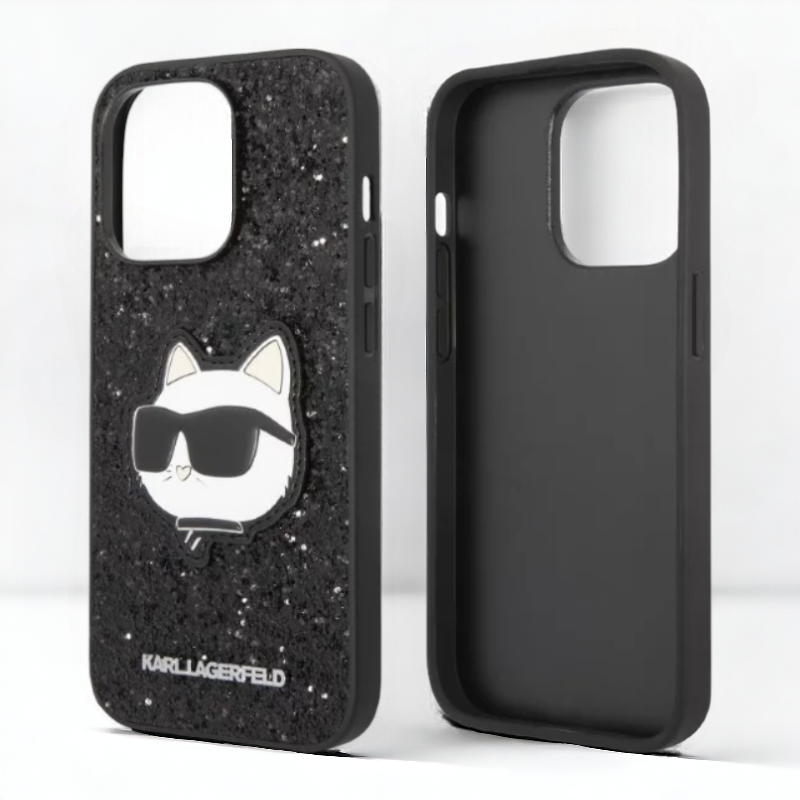Ovitek Karl Lagerfeld "Glitter Choupette - black" za iPhone 14 Pro (KLHCP14LG2CPK)