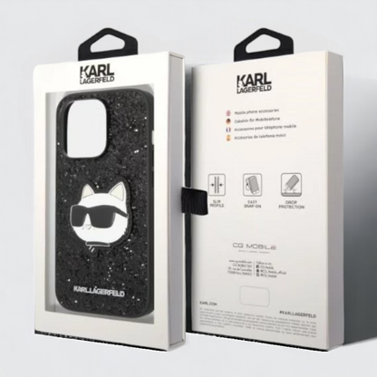 Ovitek Karl Lagerfeld "Choupette - black glitter" za iPhone 14 Plus/15 Plus (KLHCP14MG2CPK)