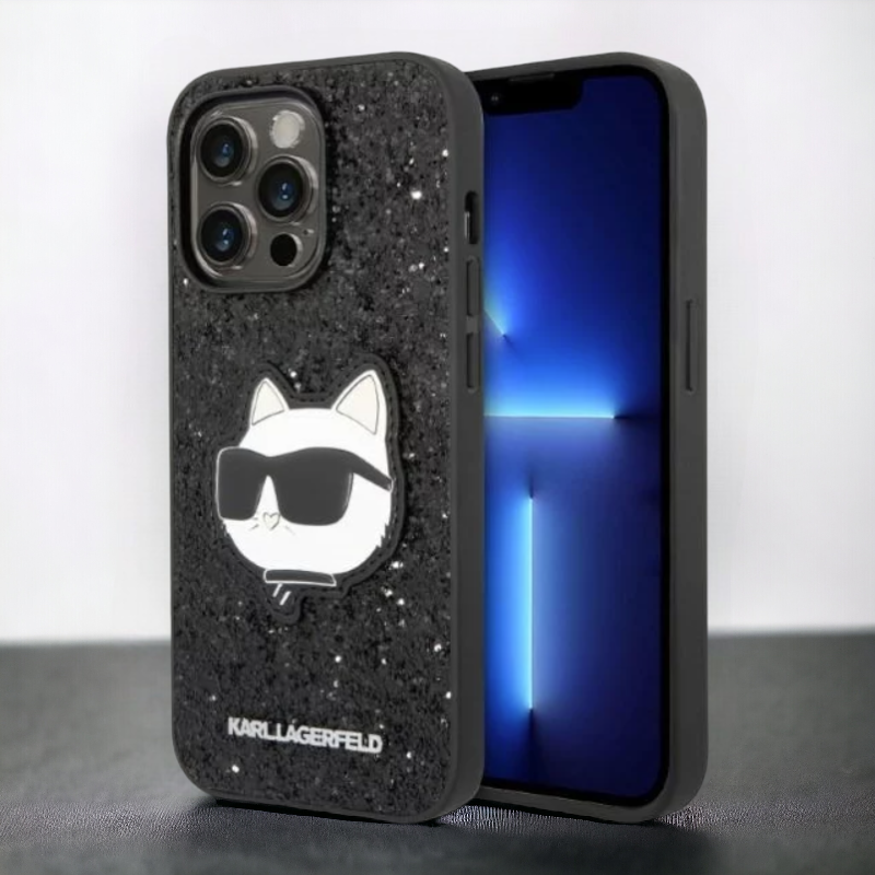 Ovitek Karl Lagerfeld "Glitter Choupette - black" za iPhone 14 Pro (KLHCP14LG2CPK) – Črna / PC + TPU silikon