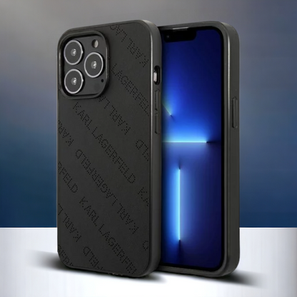 Ovitek Karl Lagerfeld "black" za iPhone 13/13 Pro (KLHCP13LPTLK) – Črna / PC + TPU silikon + Ekološko usnje