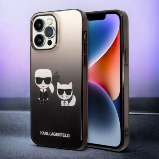 Ovitek Karl Lagerfeld "Karl & Choupette - black gradient" za iPhone 14 Pro (KLHCP14LTGKCK) – Črna / PC + TPU silikon