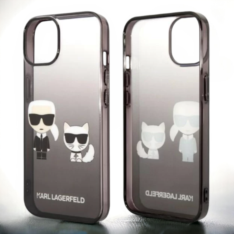 Ovitek Karl Lagerfeld "Karl & Choupette - black gradient" za iPhone 14 Plus/15 Plus (KLHCP14MTGKCK)