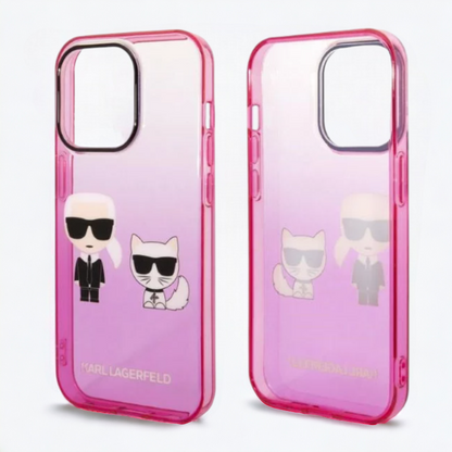 Ovitek Karl Lagerfeld "Karl & Choupette - pink gradient" za iPhone 14 Pro Max (KLHCP14XTGKCP)