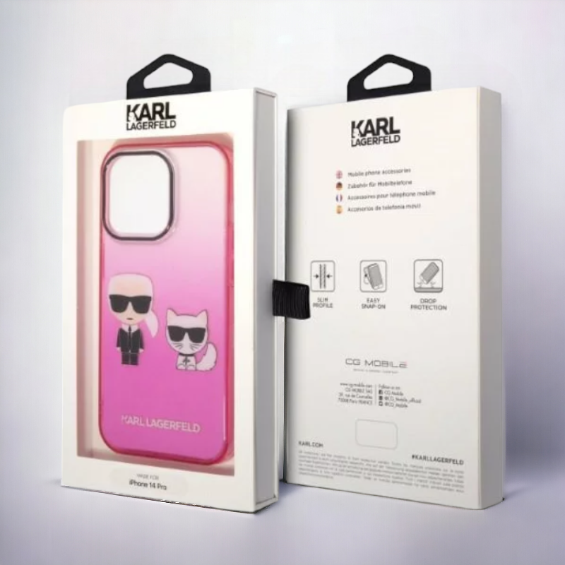 Ovitek Karl Lagerfeld "Karl & Choupette - pink gradient" za iPhone 14 Pro Max (KLHCP14XTGKCP)