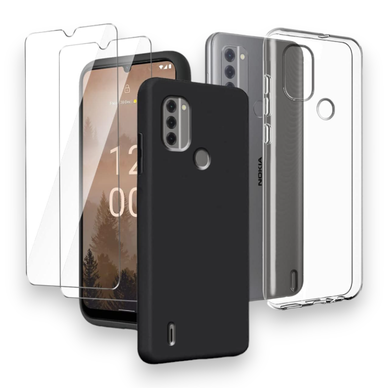 Komplet 2x silikonski ovitek + 2x zaščitno steklo za Nokia C31 – Infostyle – Črna / TPU silikon