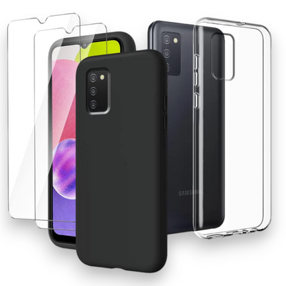 Komplet 2x silikonski ovitek + 2x zaščitno steklo za Samsung Galaxy A03s – Infostyle – Črna / TPU silikon