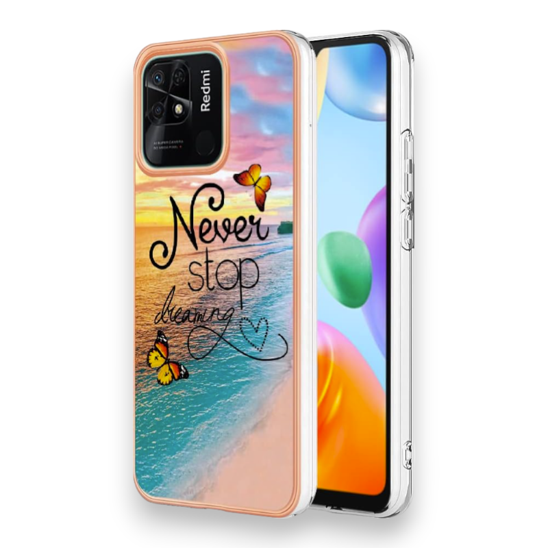 Silikonski ovitek "Never stop dreaming" za Xiaomi Redmi 10C – Techsuit – Oranžna / TPU silikon