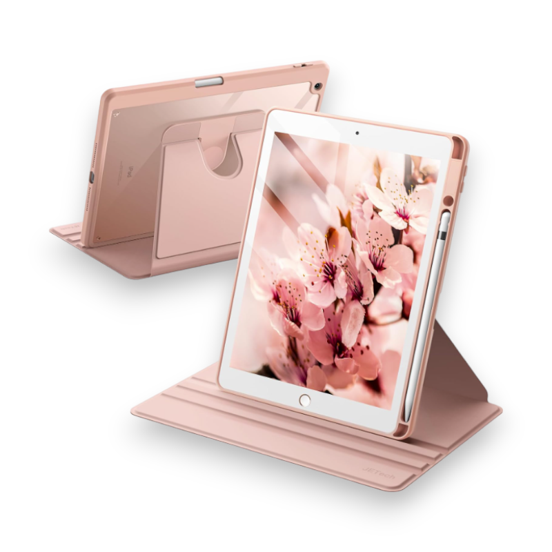 Preklopna torbica "Rotating " za tablični računalnik Apple iPad 9/8/7 10.2" – JETech – Svetlo roza / PC + TPU silikon