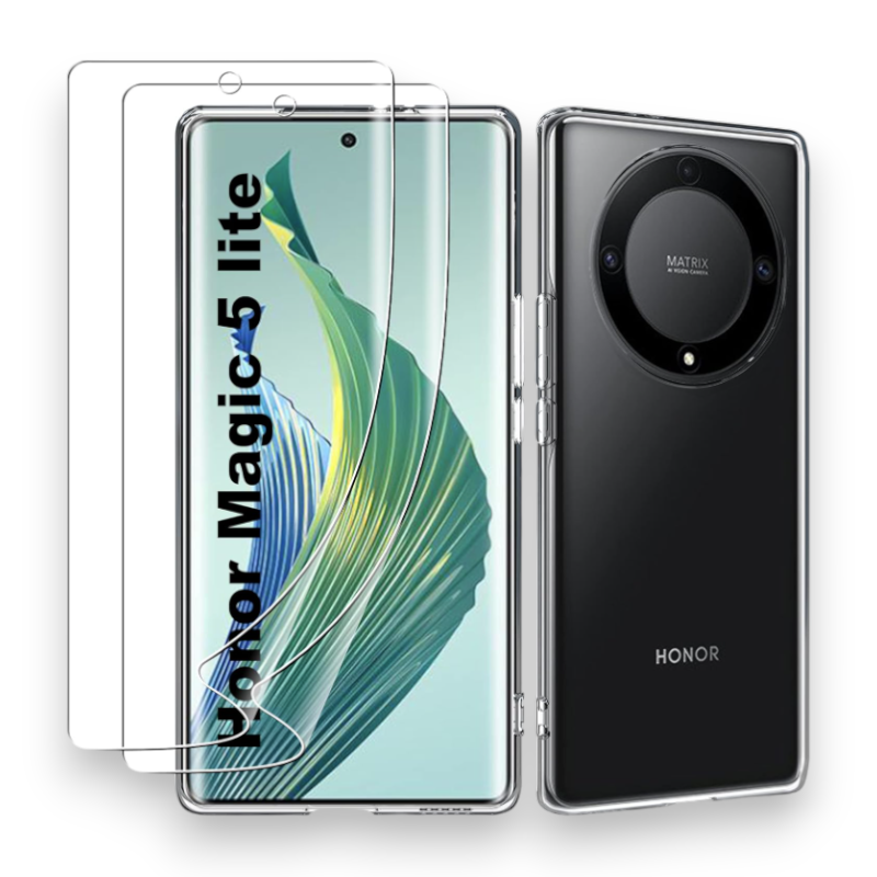 Komplet silikonski ovitek + 2 zaščiti za steklo - Honor Magic 5 Lite 5G – Infostyle – Prozorna / TPU silikon