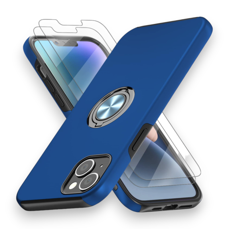 Komplet silikonski ovitek z držalom + 2 zaščitni stekli za iPhone 14 Plus – Infostyle – Temno modra / PC + TPU silikon