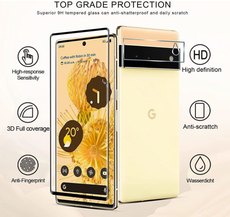 Komplet 2 zaščitni stekli + 2 zaščiti za kamero "Insolkidon Black" za Google Pixel 6 Pro – Infostyle
